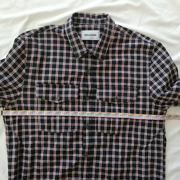Zadig & Voltaire Men's Thibaut Button Up Red Black Plaid Chest Pockets Large - Picture 8 of 16